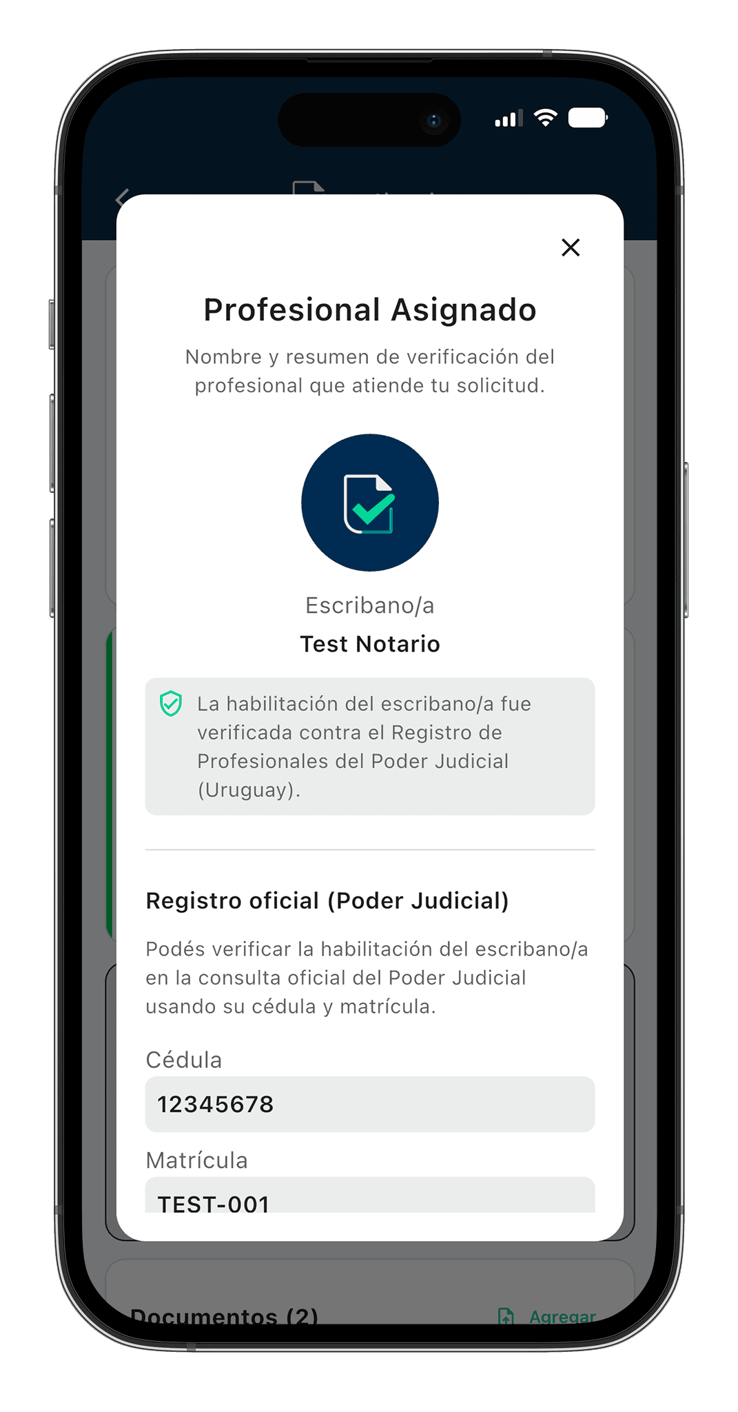Profesional asignado verificado en el Poder Judicial